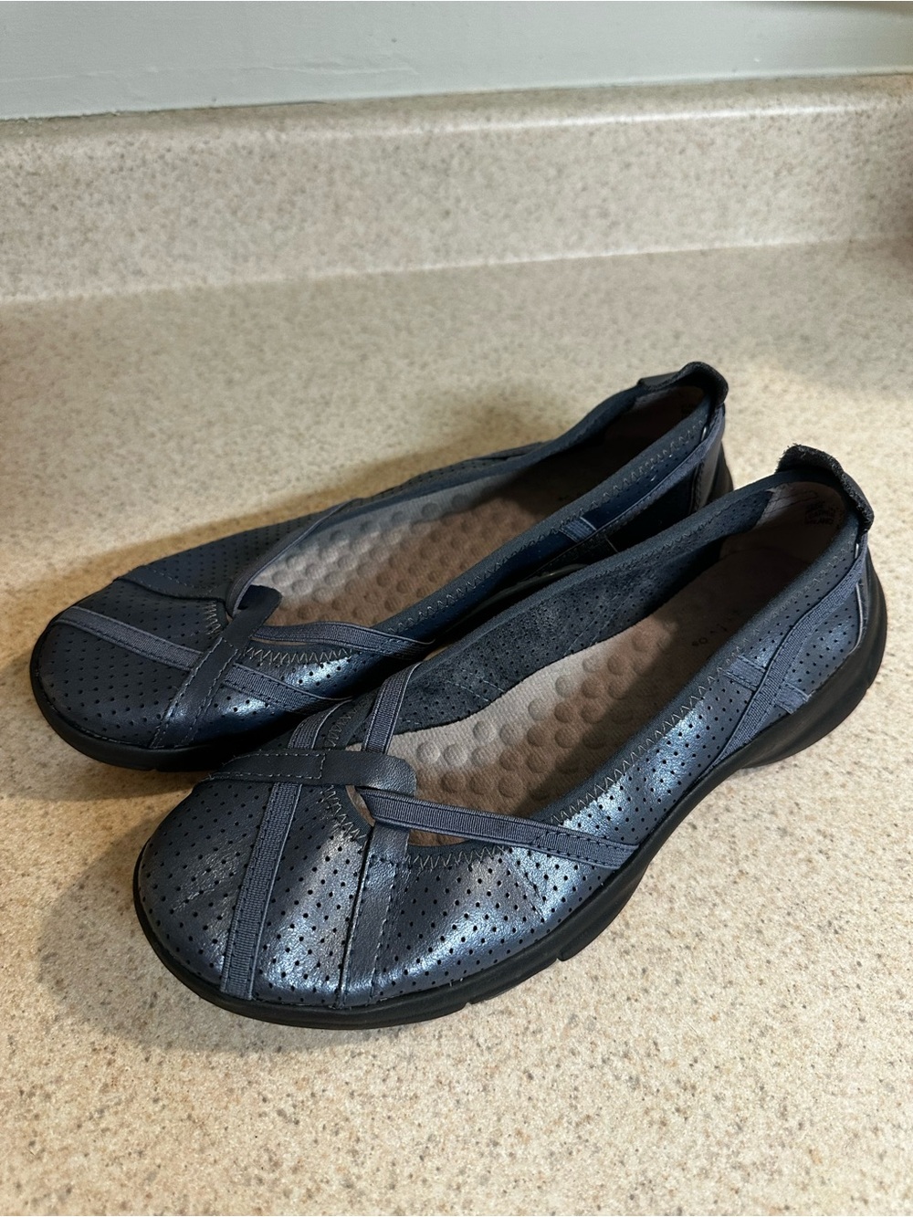 Clarks Navy Perforated Slip-On Comfort Loafers